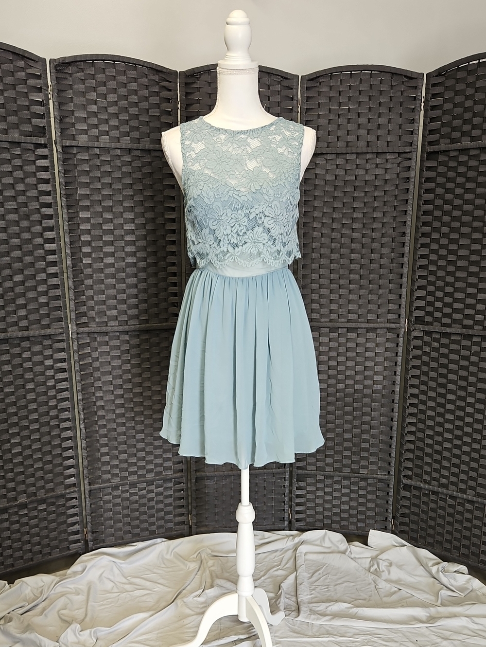 City Studio Pale Blue Lace Bodice Mini Dress